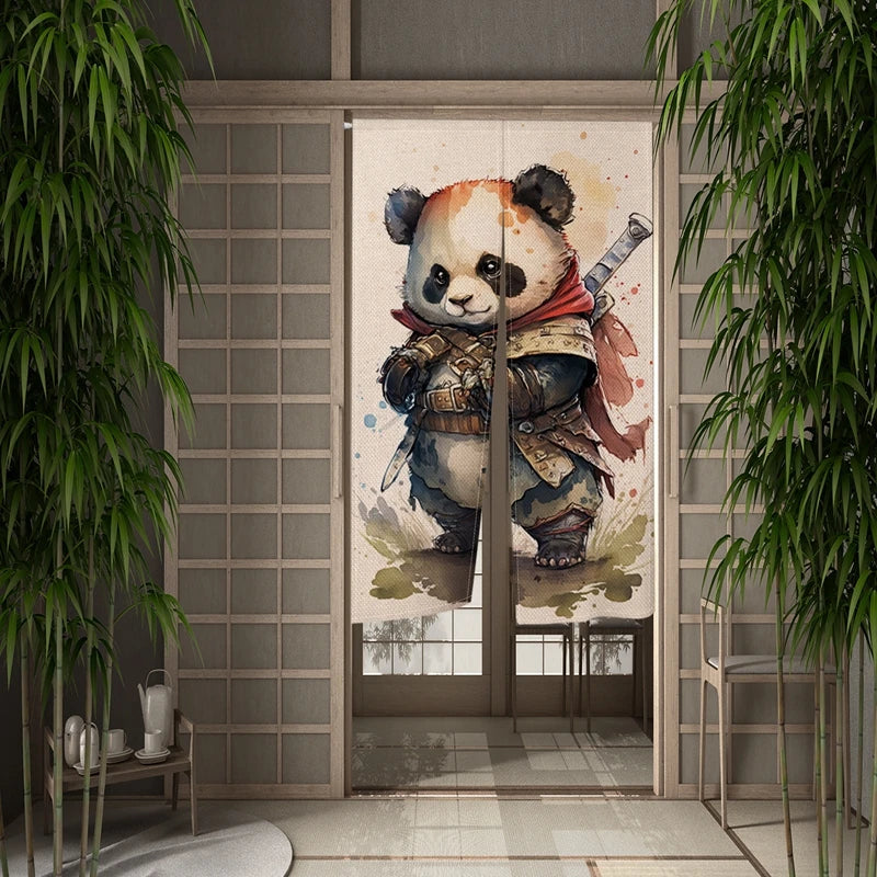 Panneau japonais rideau de porte en lin motif bambou rouge
