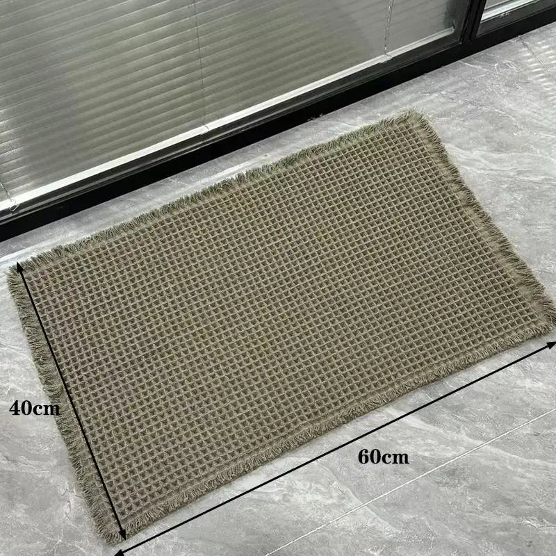tapis bain beige clair gaufré antidérapant franges moderne dimensions 60x40cm