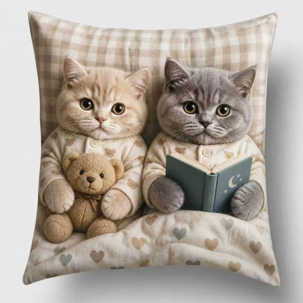 coussin imprimé chats ours peluche cœurs moderne 45x45cm lit canapé décoration voiture