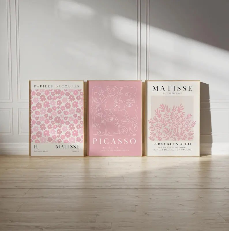 affiches moderne minimaliste fleurs abstraites rose clair toile cadre bois salon décoration mur