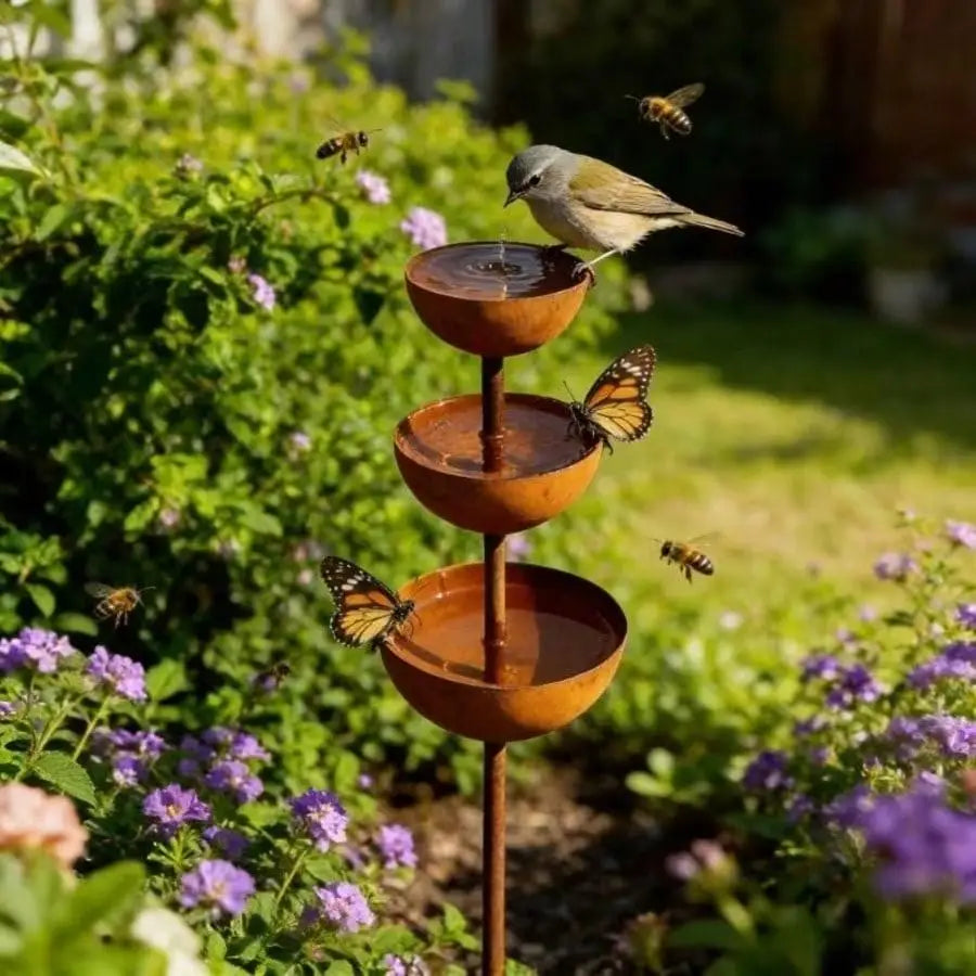 fontaine oiseaux marron rustique effet rouille moderne naturelle jardin decoration