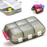 boîte rangement pilules compartiments portative blanc rose gris bleu clips pratique compact plastique mat