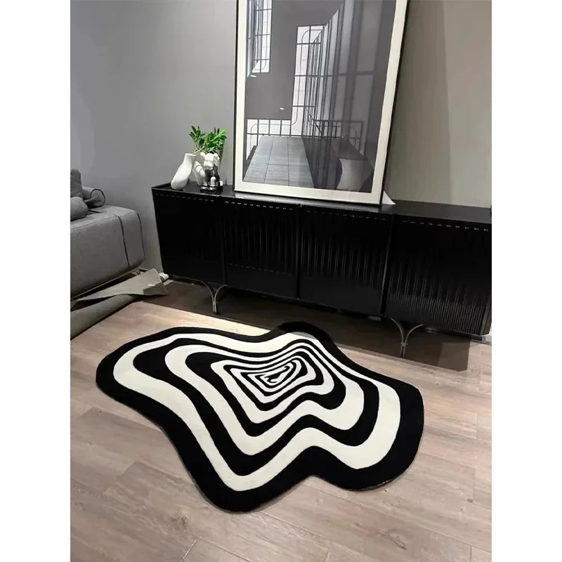 tapis noir blanc rayures moderne salon salle bain imperméable anti dérapant polyester daimwashable