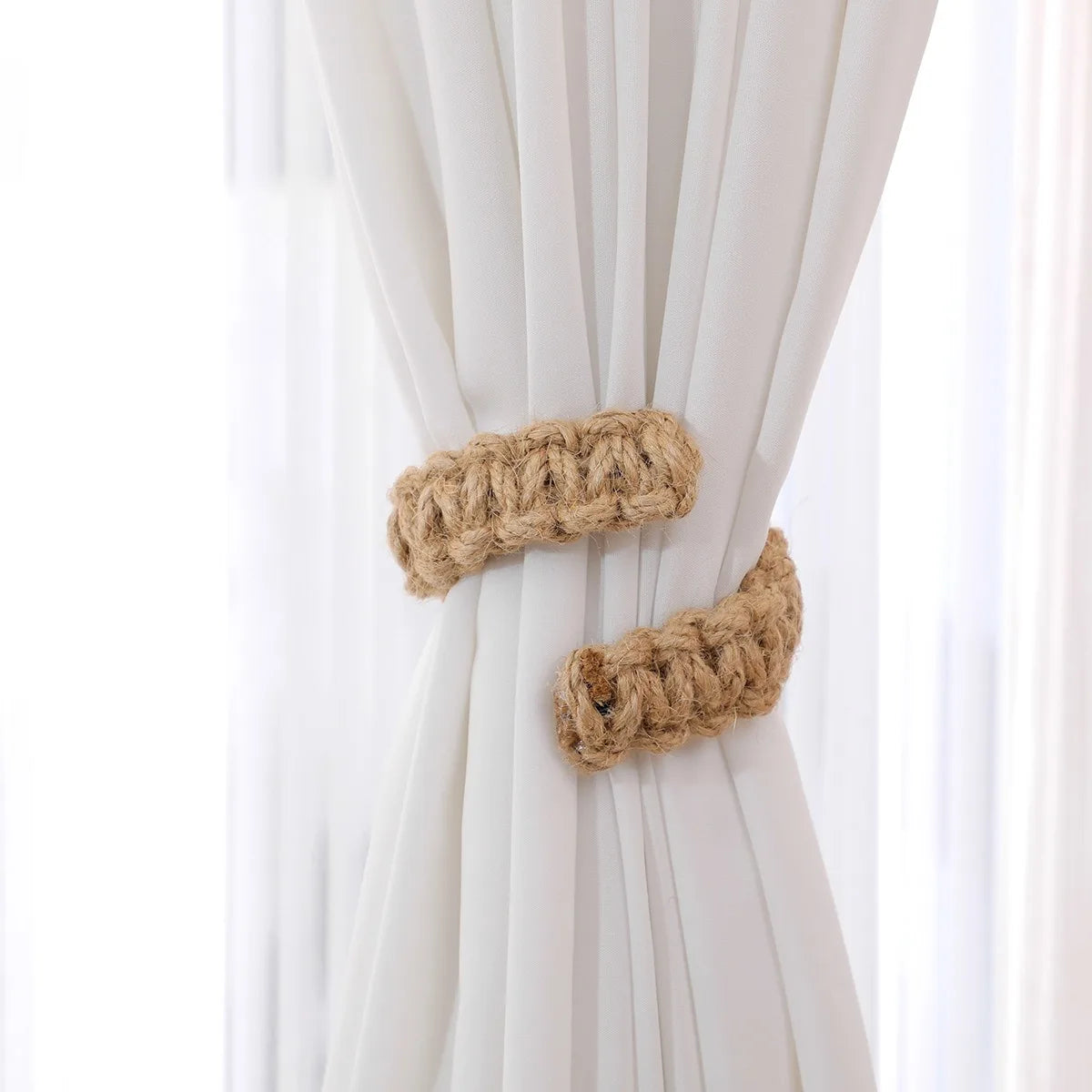 anneaux rideaux tissé main rustique opacité beige blanc accessoires decoration maison chambre salon modernes