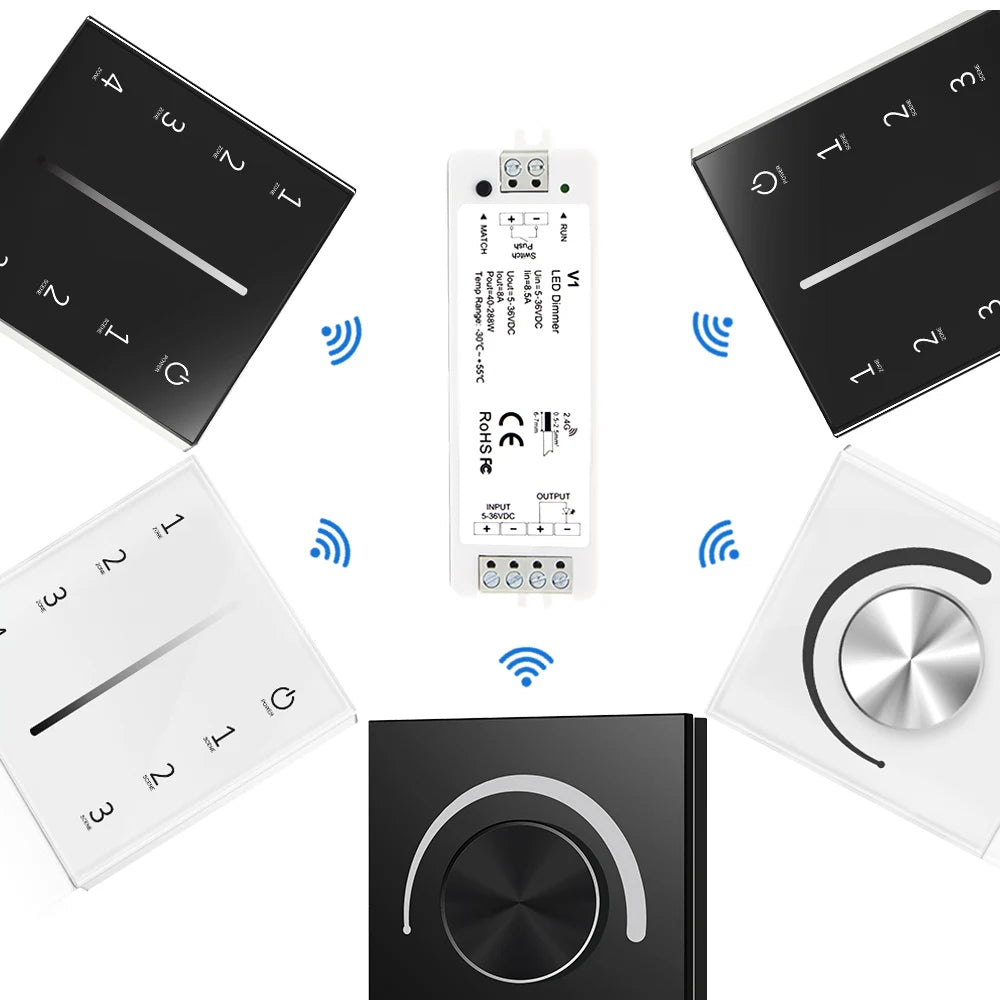 interrupteur led touch dimmer blanc noir rond moderne minimaliste adhésif