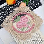 serviettes table vintage broderie florale dentelle rose blanc vert