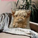 coussin imprimé 3d vache highlands moderne beige marron clair tissu polyester peacheskin décoration maison