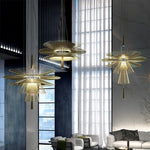 suspension lumineuse moderne dorée cercles concentriques opaque chaîne câble électrique 60 249 lumens 90