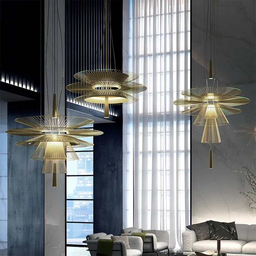 suspension lumineuse moderne dorée cercles concentriques opaque chaîne câble électrique 60 249 lumens 90