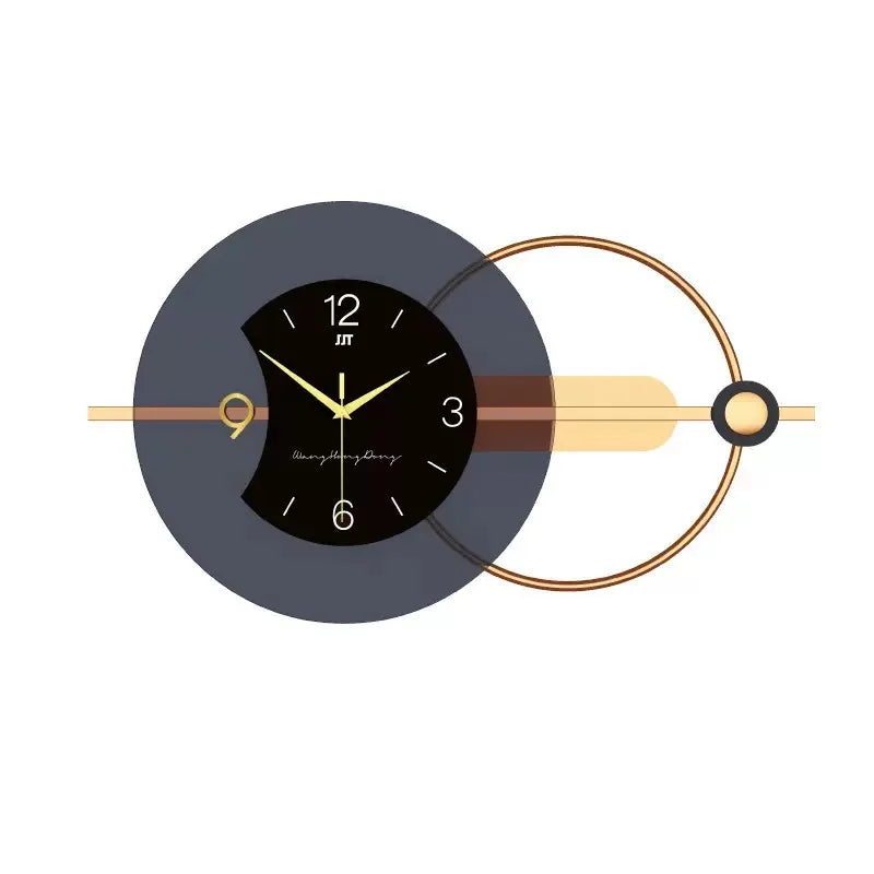 horloge murale moderne noir gris doré cercles superposés contemporaine sans fixation salon decoration