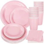 vaisselle jetable moderne rose assiettes fourchets couteaux verres serviettes anniversaire enfants fête