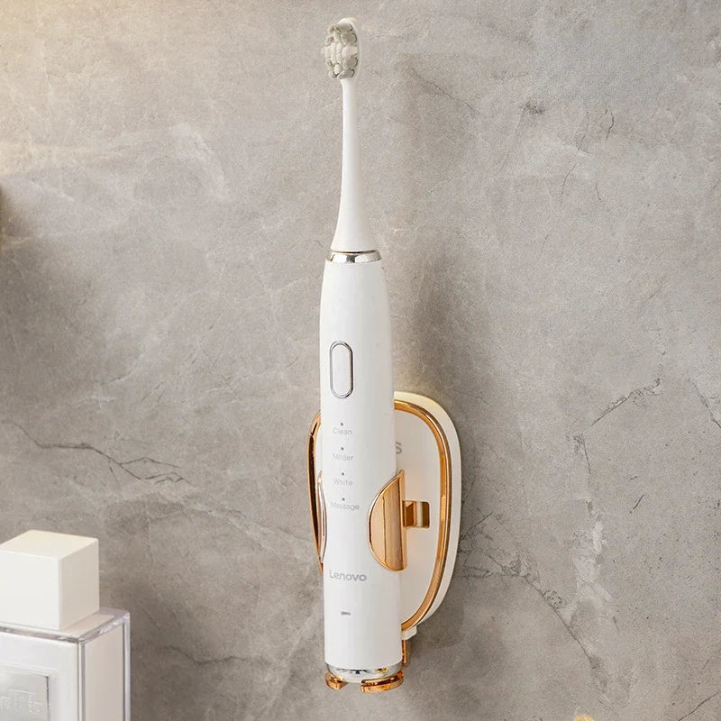 porte brosses dents électriques support mural salle bain moderne blanc doré minimaliste adhésif tube