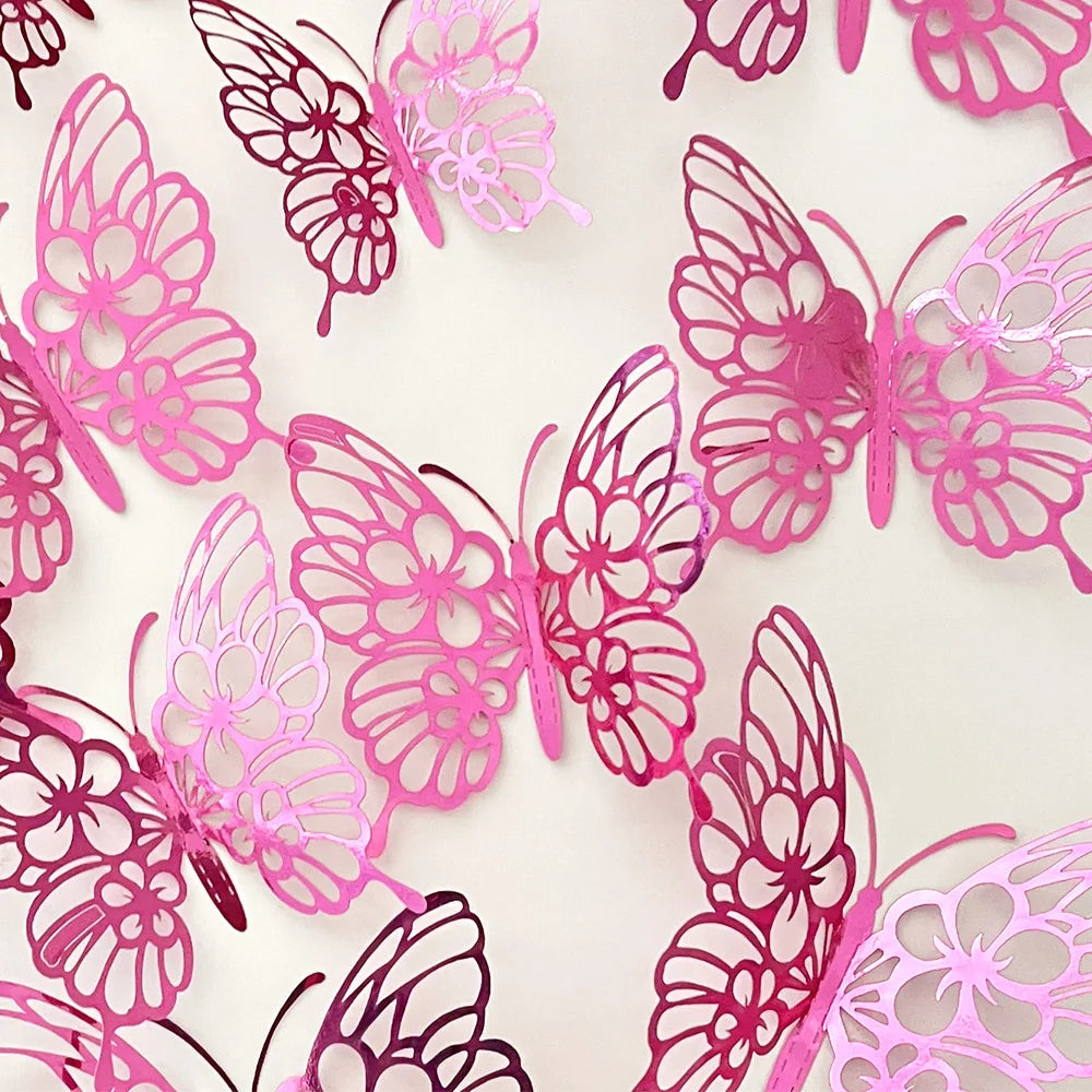papillons décoratifs adhésifs rose violet doré bleu ajouré artisanal élégant décoration maison mariage salon