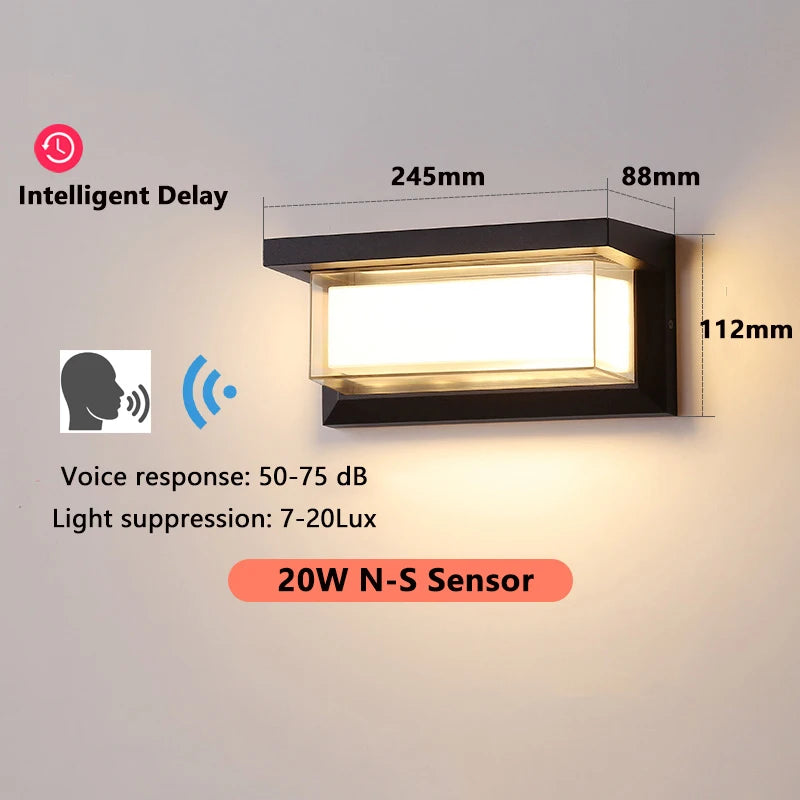 lampe murale led motion sensor extérieure noir moderne étanche ip65 20w