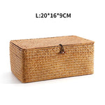 paniers rangement tressés rotin marron clair rustique couvercle utilisation multiple decorationintérieur bohème pastoral