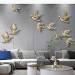 décorations murales oiseaux vol bleu doré blanc noir réalistes plumes modernes
