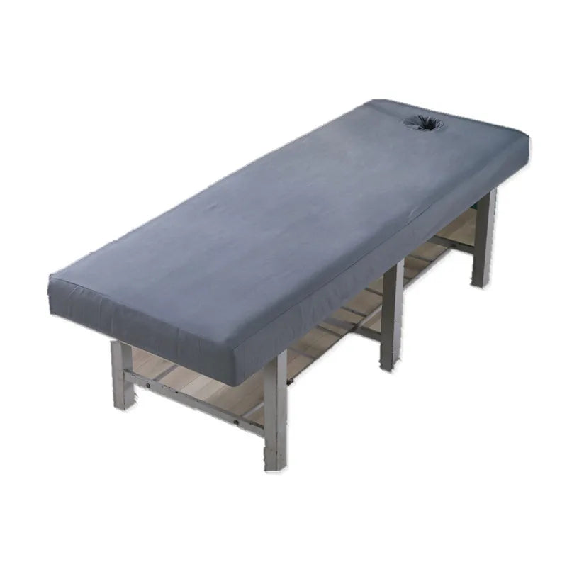 table massage gris blanc vert clair rose pâle uni moderne pieds métalliques couvre lit
