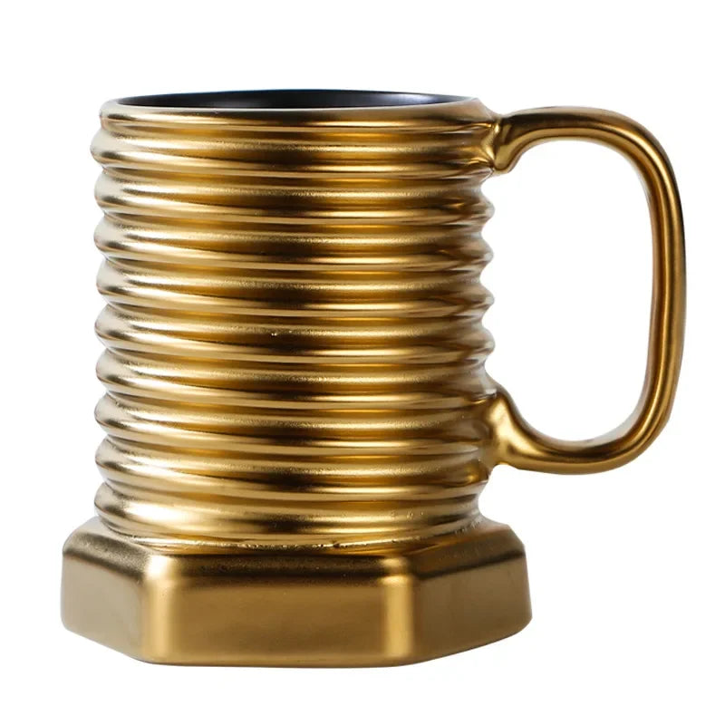 tasses céramique noir argent doré filetées hexagonales industriel