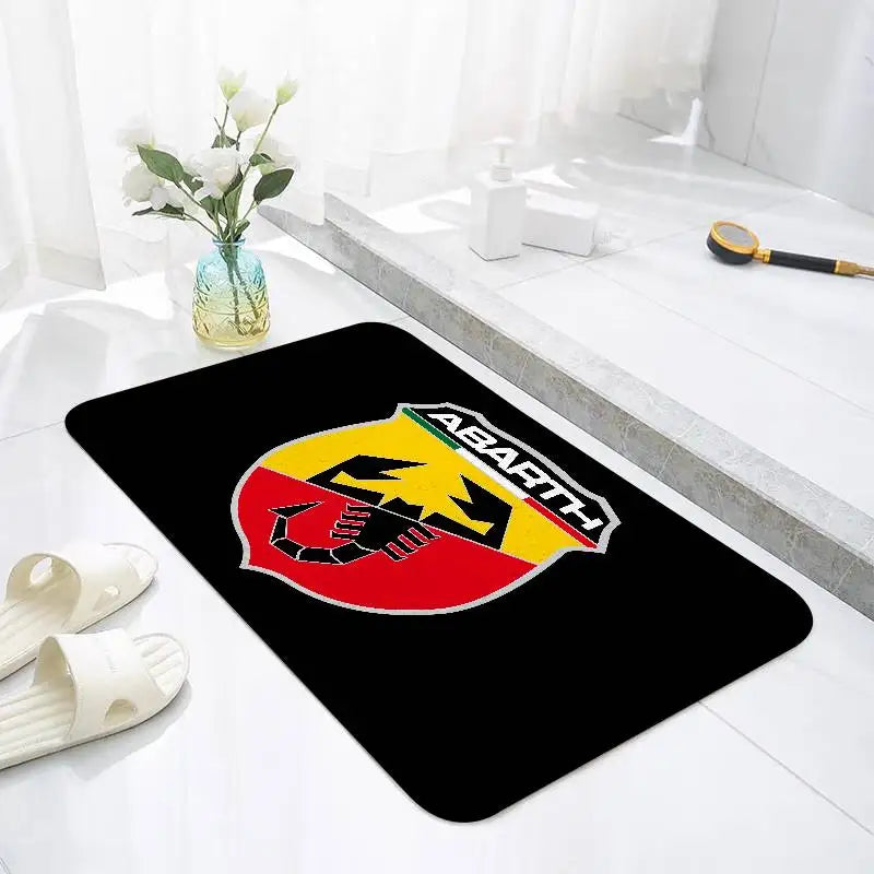 tapis moderne abarth logo scorpion noir rouge salon entrée antidérapant polyester