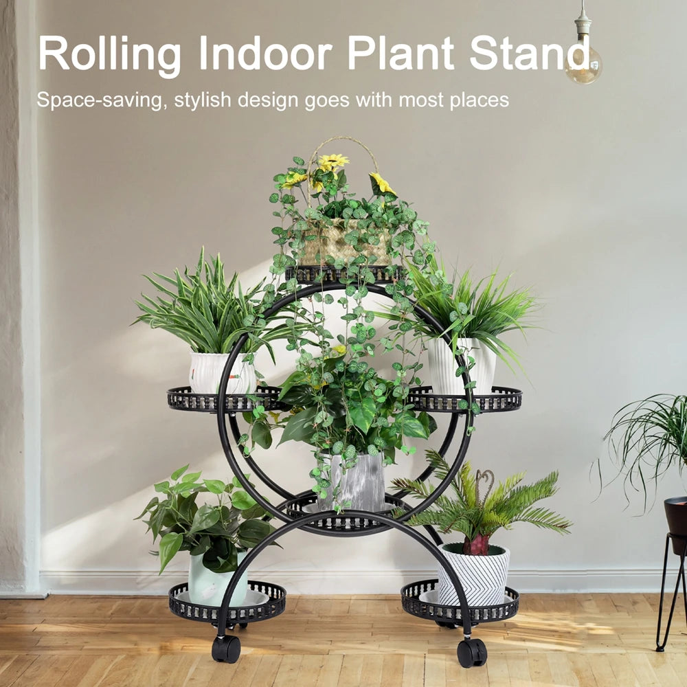 support fleurs roulettes robuste moderne noir blanc pot fleuri plante verte ajouré minimaliste