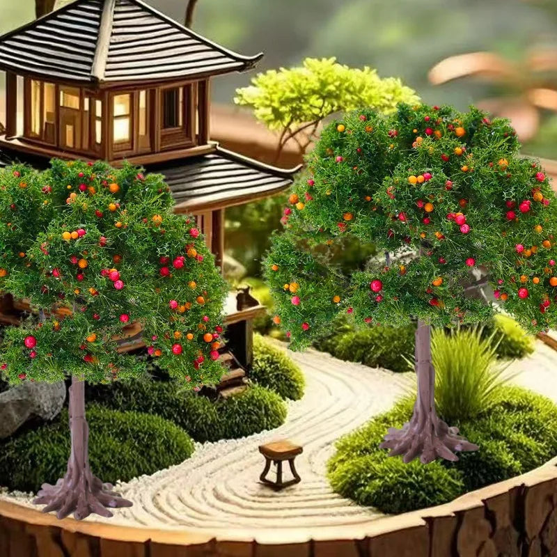 décorations micropaysage miniatures arbres texturés feuilles détaillées rochers mousse gravier