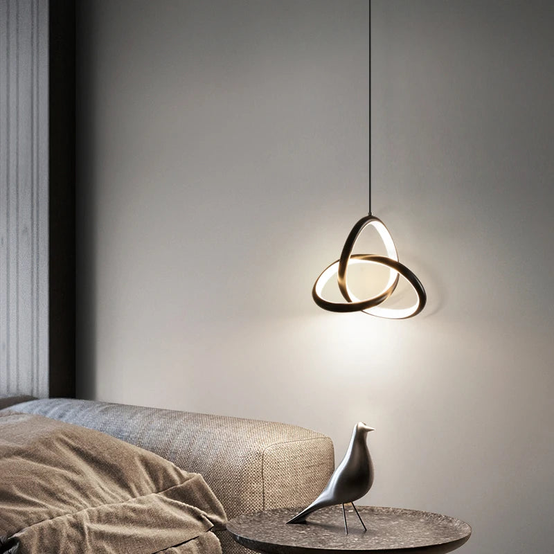 Suspension lumineuse moderne minimaliste anneau entrelacé noir blanc doré chambre salon hall