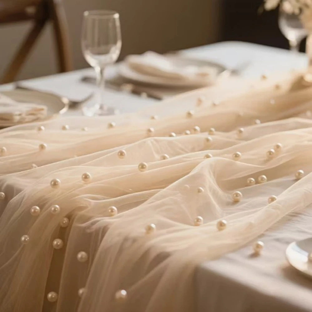tulle blanc décoratif voile table transparent 3m 70cm polyester occasion cérémonie mariage
