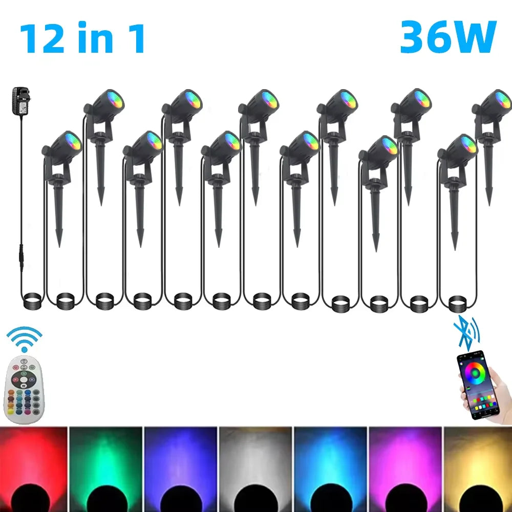 projecteurs led extérieurs modernes noirs 16 millions couleurs télécommande ip65 étanches 12 ensembles tringles