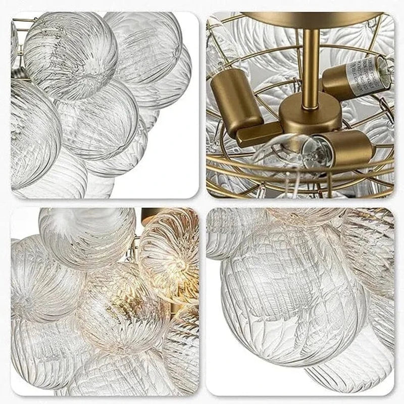 lustre moderne transparent doré ronds striés salon chambre élégant ampoules chaines led