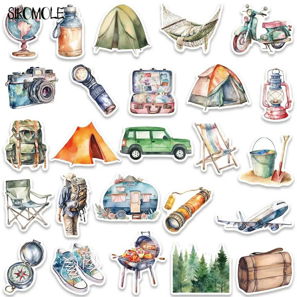 autocollants camping voyage plein air enfants sacs tentes 10 30 50pcs