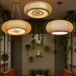 suspension lumineuse tissage bambou moderne noir beige clair chambre salon restaurant