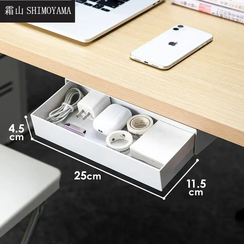 tiroir rangement adhésif blanc moderne sous table organisation câbles téléphones stylos hygiène divers