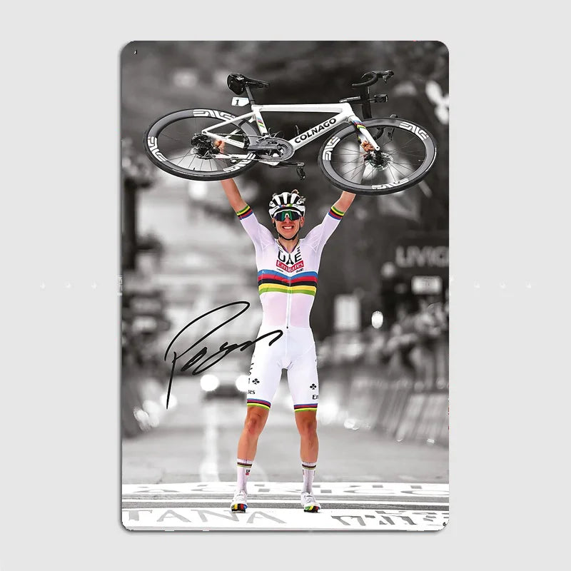 plaque métallique vintage illustration cycliste boissons alcoolisées pré perçus blanc gris decoration mur chambre