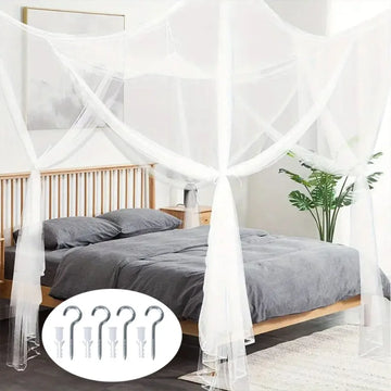 filet anti moustiques transparent moderne rose clair noir coton polyester crochets métalliques chambre coucher