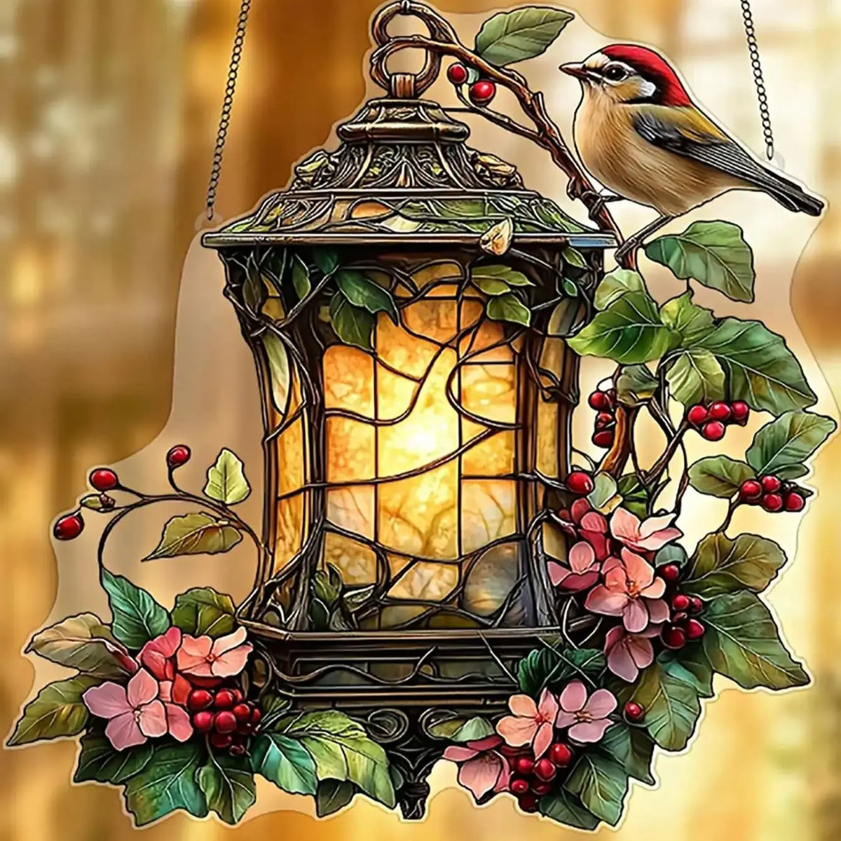 décoration suspendue lanterne oiseau feuilles fleurs champêtre floralextérieur jardin balcon cadeau fête
