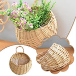 paniers suspendus tressés wicker fleurs artificielles bohème rustique décoration murale cache pots