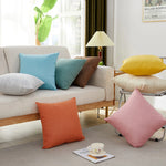 coussins carrés lin modernes bleu gris rose jaune décor intérieur extérieur sofa voiture