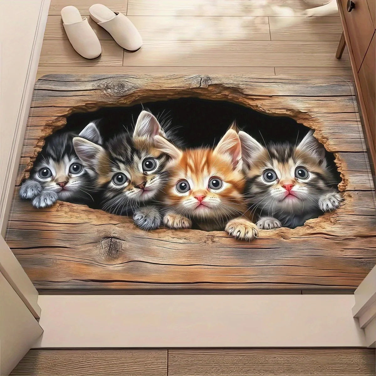 tapis moderne chatons trou bois multicolore antidérapant intérieur salon chambre