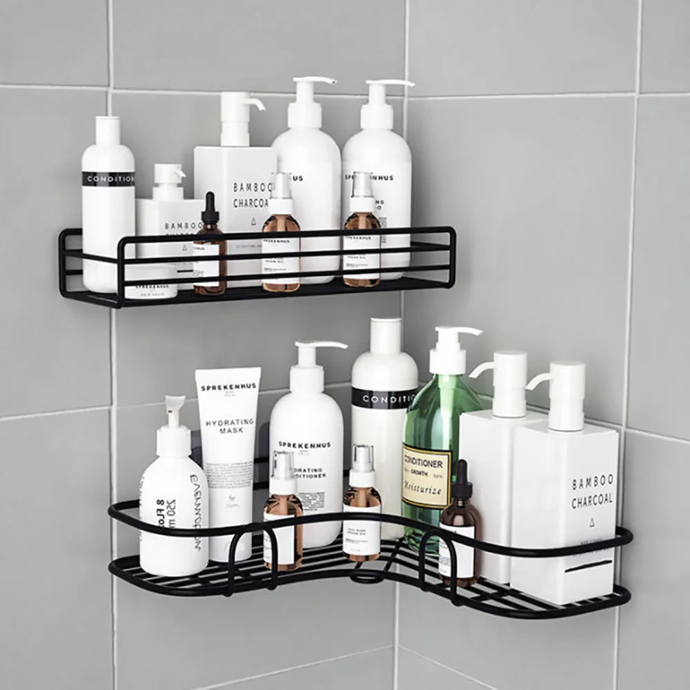 étagère murale moderne grille métallique noir adhésive salle bain acier inoxydable angle fixations incluses