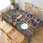 nappe table moderne patchwork géométrique floral bleu vert orange jaune noir réutilisable polyester rectangle