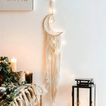 tapisserie macramé boho pompons franges beige clair tissé main décoration murale artisanal