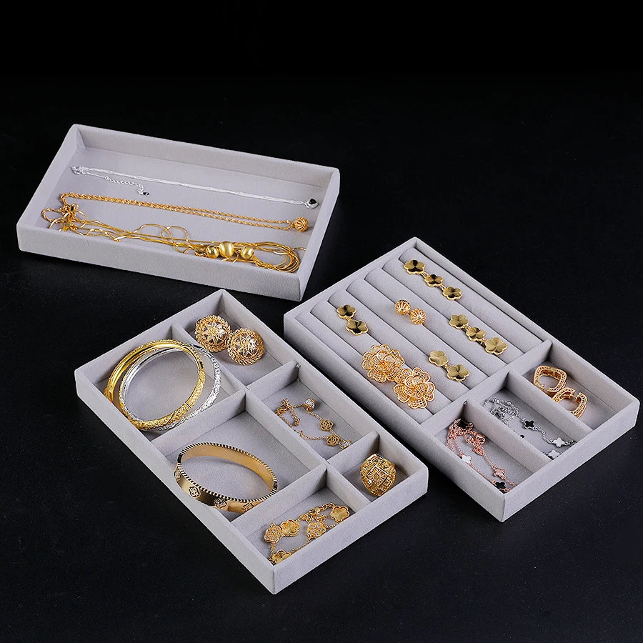 boîtes bijoux velours gris moderne storage ornement colliers boucles doreilles bagues bracelets