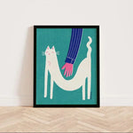 affiche moderne chat blanc illustration main verte rose noire