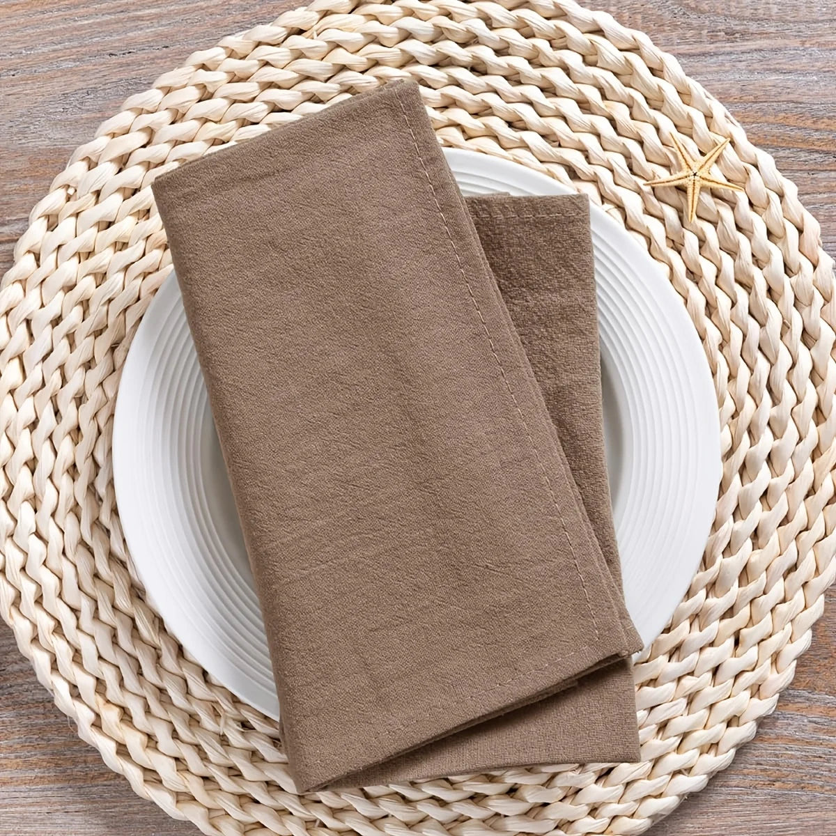 lot serviettes coton texture lin broderie rustique broches ruban jute