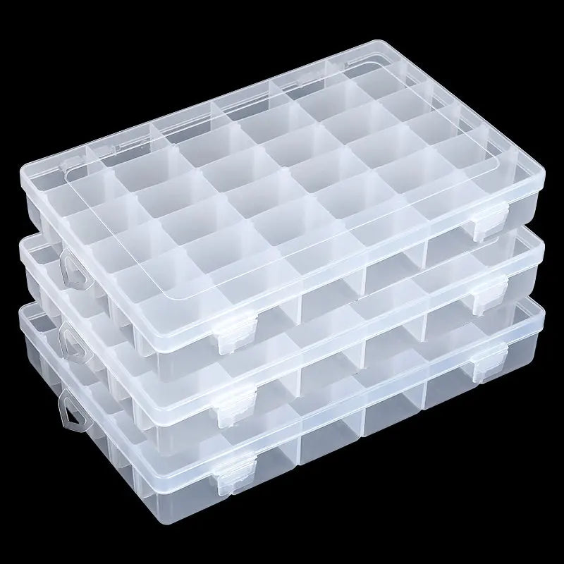 boîtes rangement transparentes modernes poignée plaques séparation 36 grilles modulaires pratique organisateur fournitures bricolage