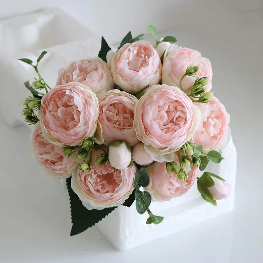 Bouquet artificiel péonies hortensia rose blanc violet décoration intérieure classique salon chambre