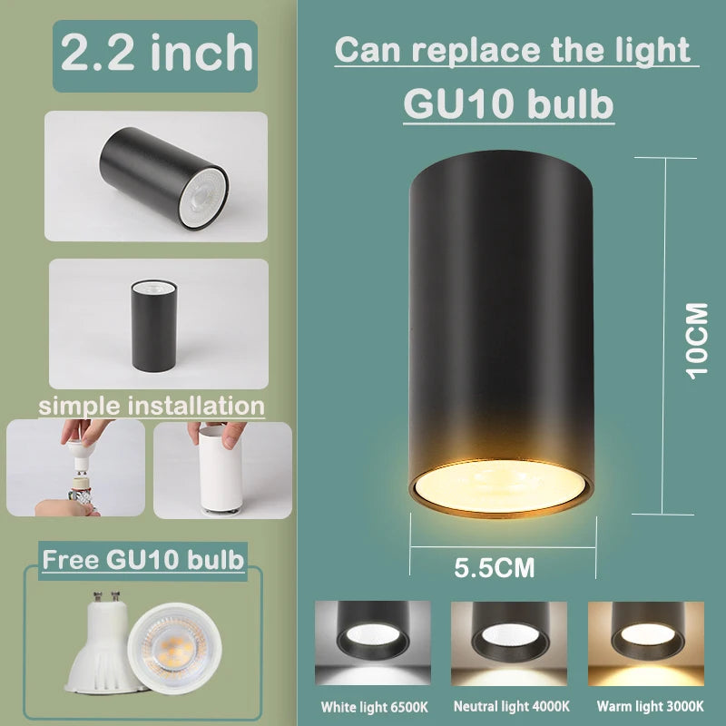 spot lumineux led gu10 noir blanc change couleur moderne interrupteur poussoir amovible