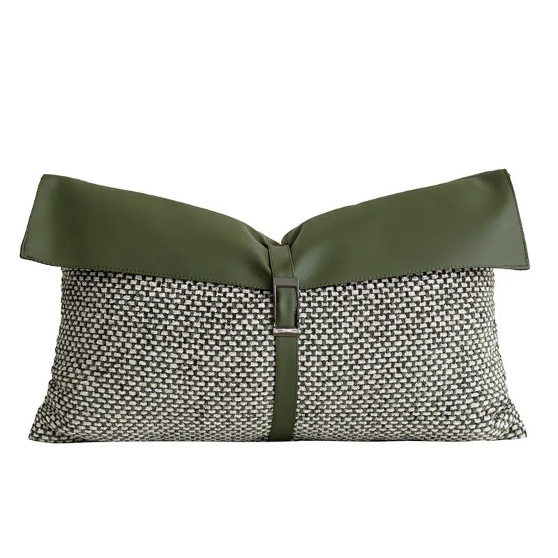 housse coussin vert olive motif géométrique contemporain polyester respectueux environnement coussin