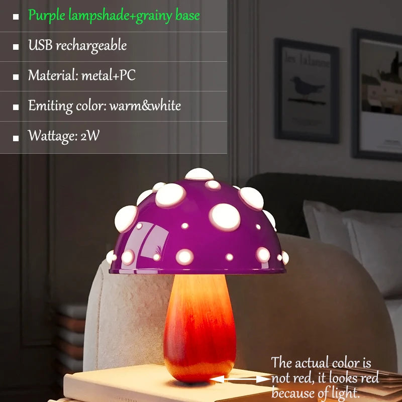 lampe poser champignon enfant rechargeable usb led rouge blanc vert violet bleu moderne chambre