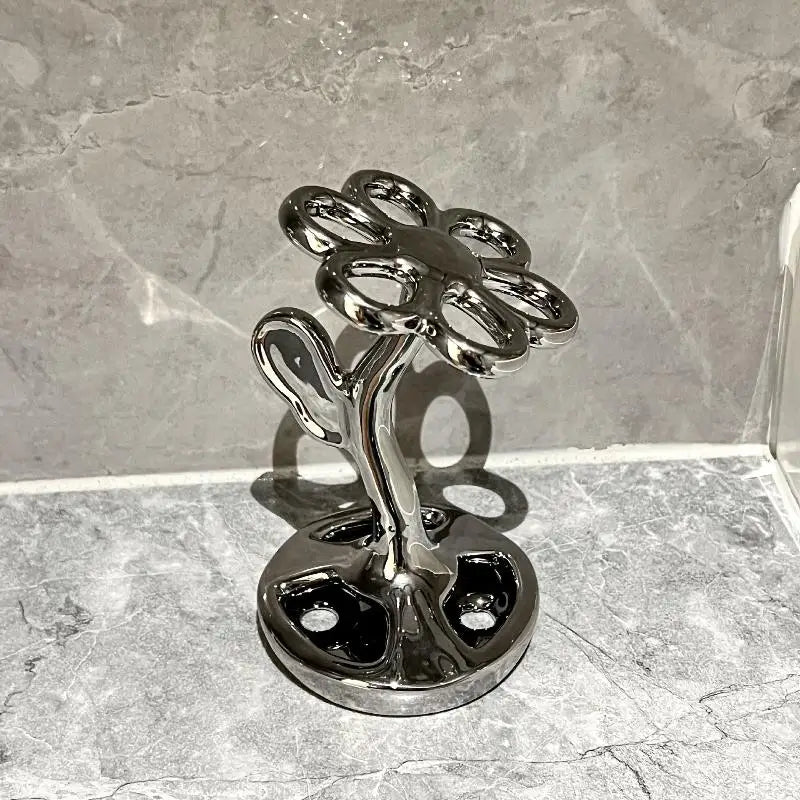porte brosses dents fleur noire argentée blanche moderne décoratif salon bain multiple emplacements rangement
